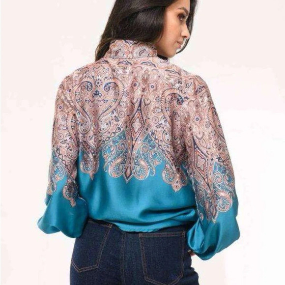Teal Blue Chiffon blouse - Picture 2 of 4
